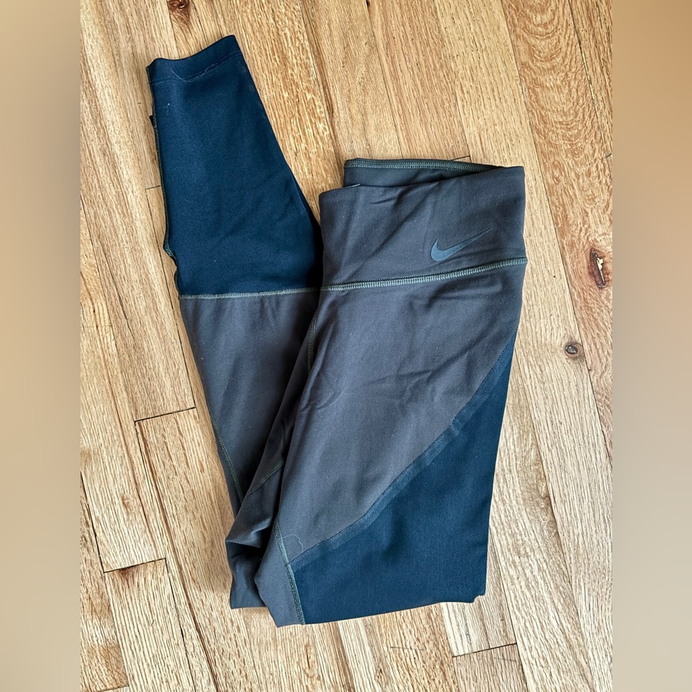 Women’s Nike Two-Tone Black and Dark Green Dri Fit Leggings